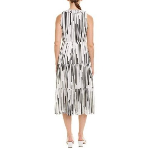 Taylor Shear White Ruffled Tie Neck Below The Knee Fit + Flare Evening Dress 4P - Picture 2 of 2